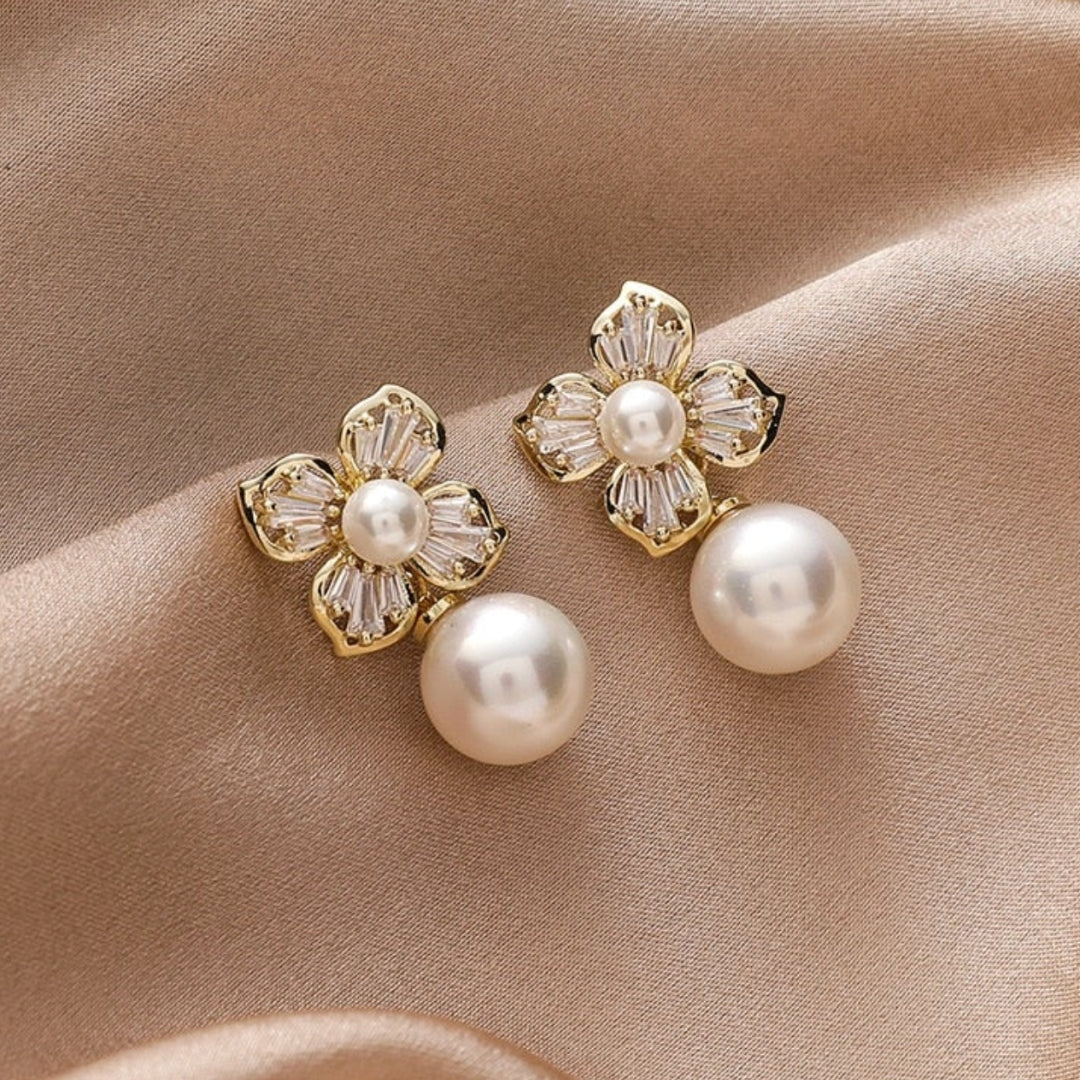 Floral Crystal Accent Drop Earrings