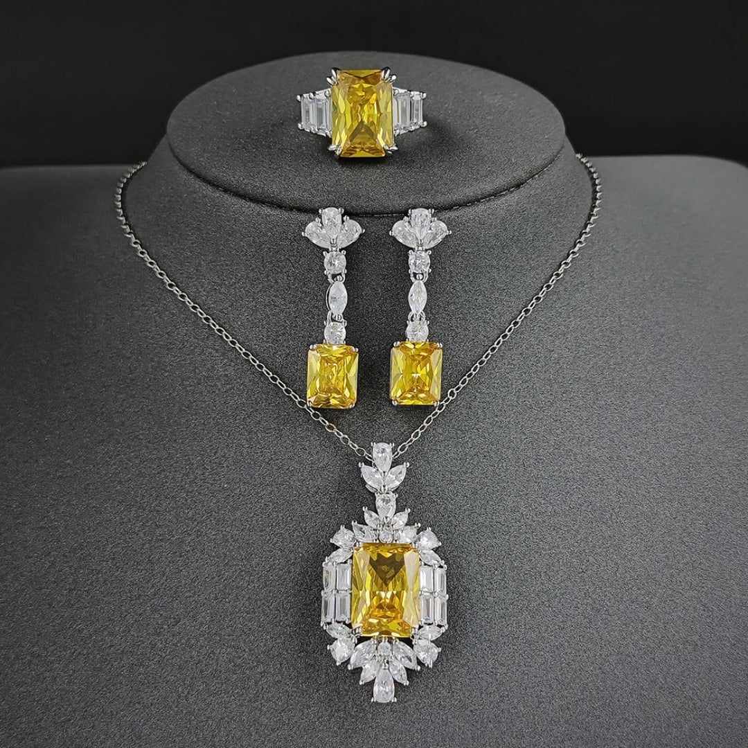 Yellow Crystal Necklace and Earrings Set