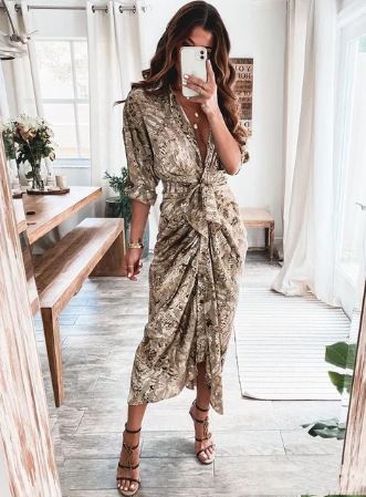 Women's Wrap Dress - V-Neckline - Maxi Length - Belted Waist - Elegant & Flowy