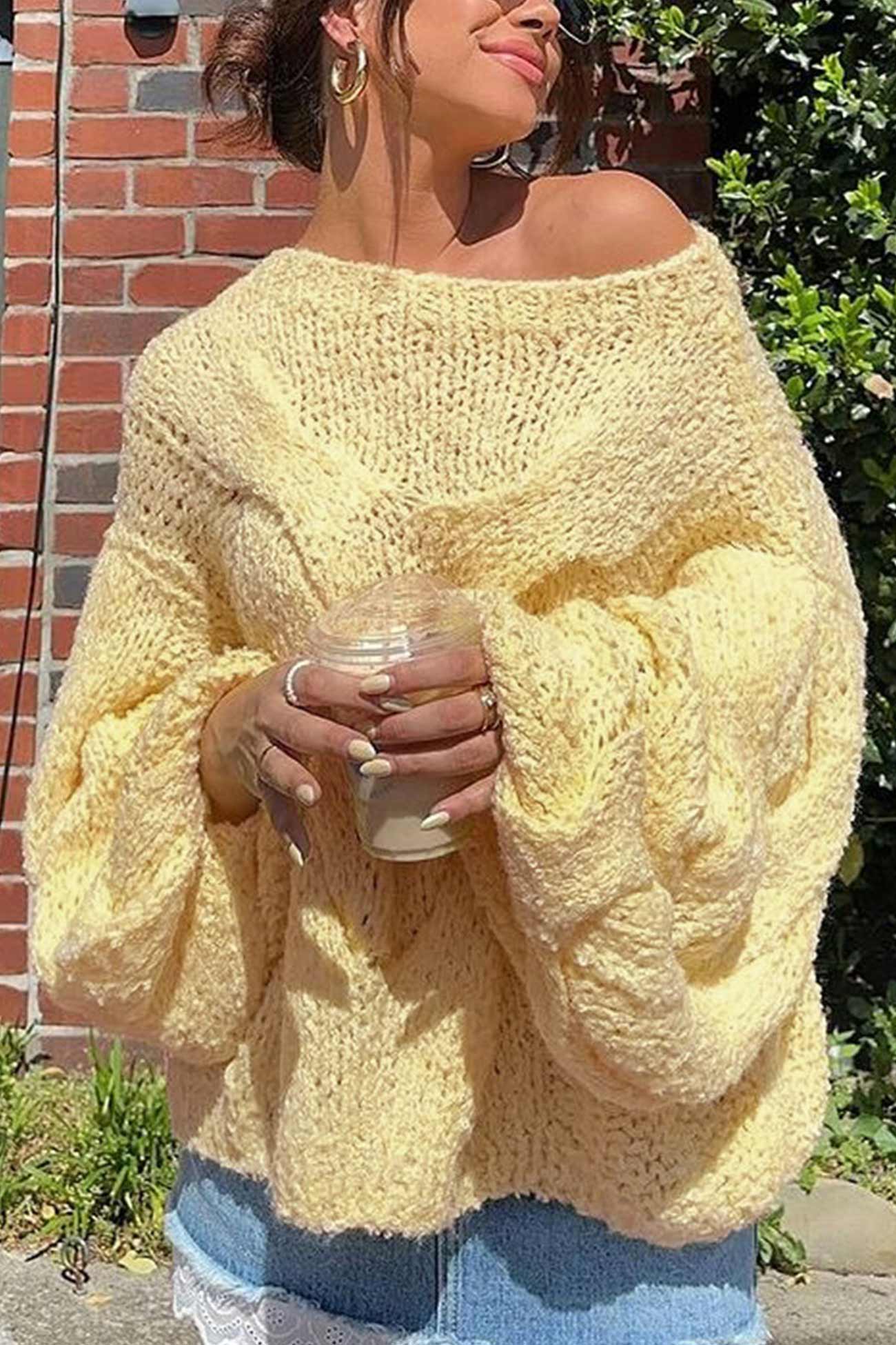 Cable Knit Hollow Out Pullover Sweater