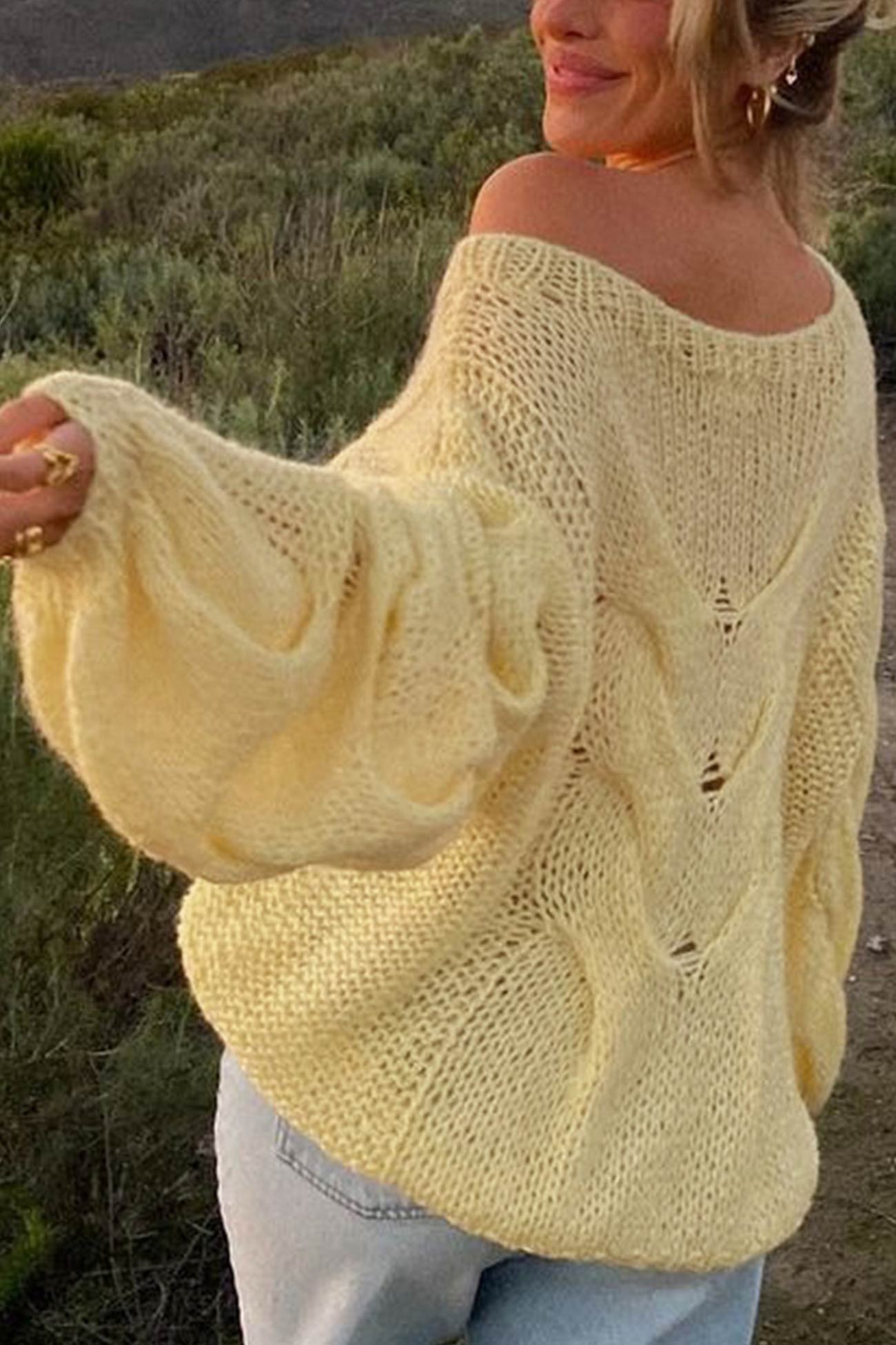 Cable Knit Hollow Out Pullover Sweater