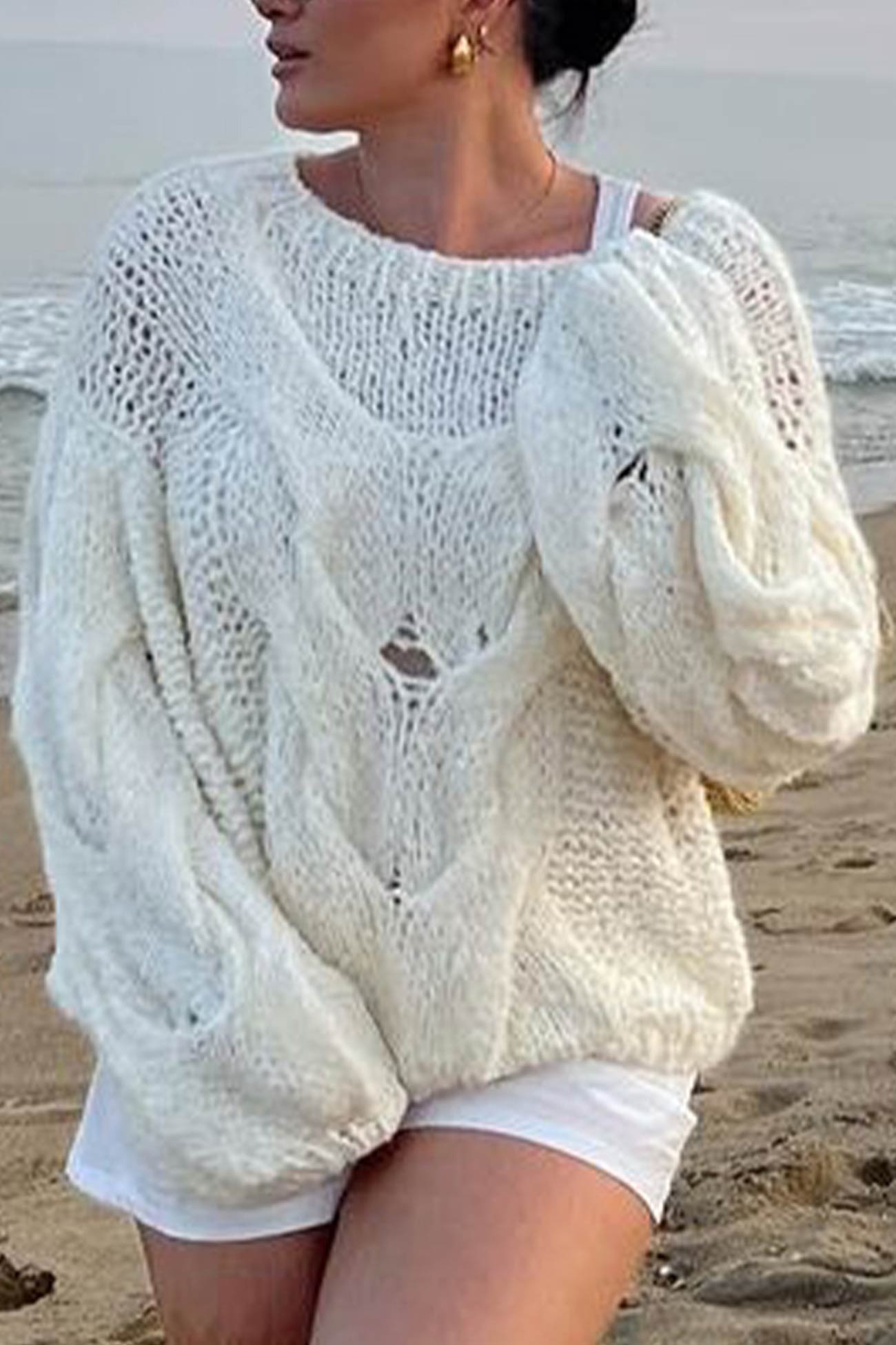 Cable Knit Hollow Out Pullover Sweater