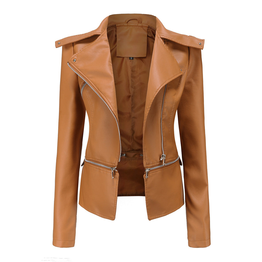 Women's detachable hem leather jacket