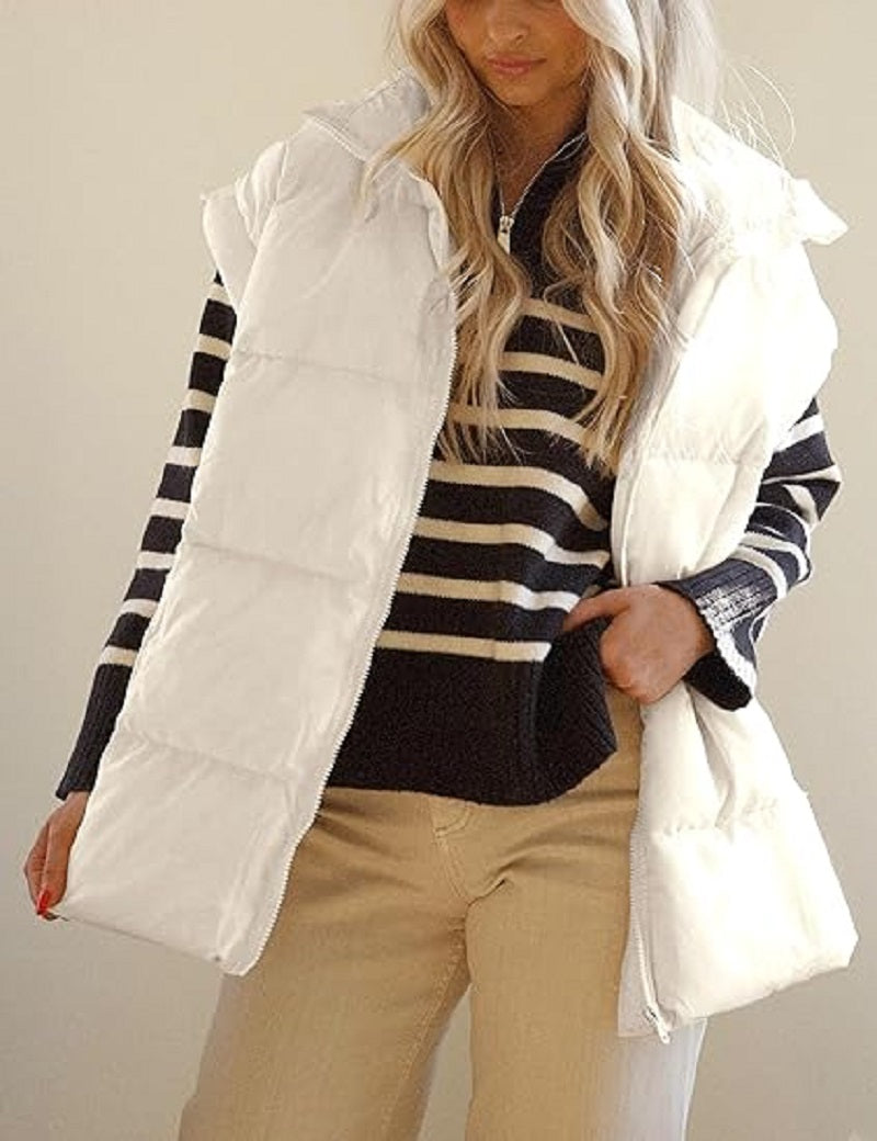 Zipper Pocket Cotton Stand Collar Vest
