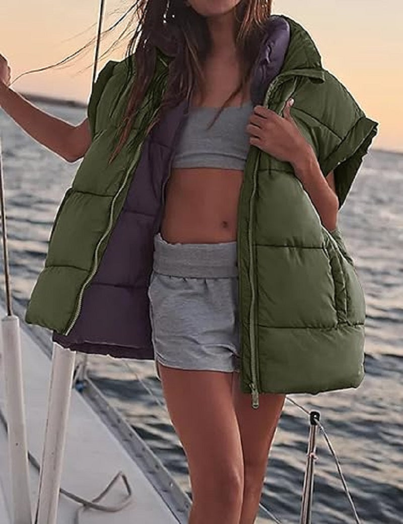 Zipper Pocket Cotton Stand Collar Vest