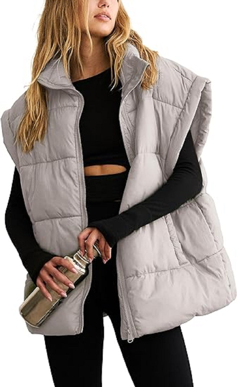 Zipper Pocket Cotton Stand Collar Vest