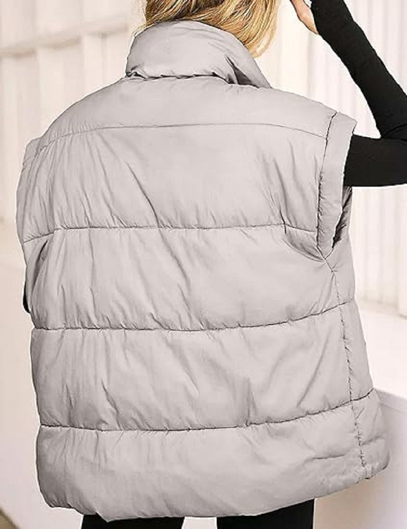 Zipper Pocket Cotton Stand Collar Vest