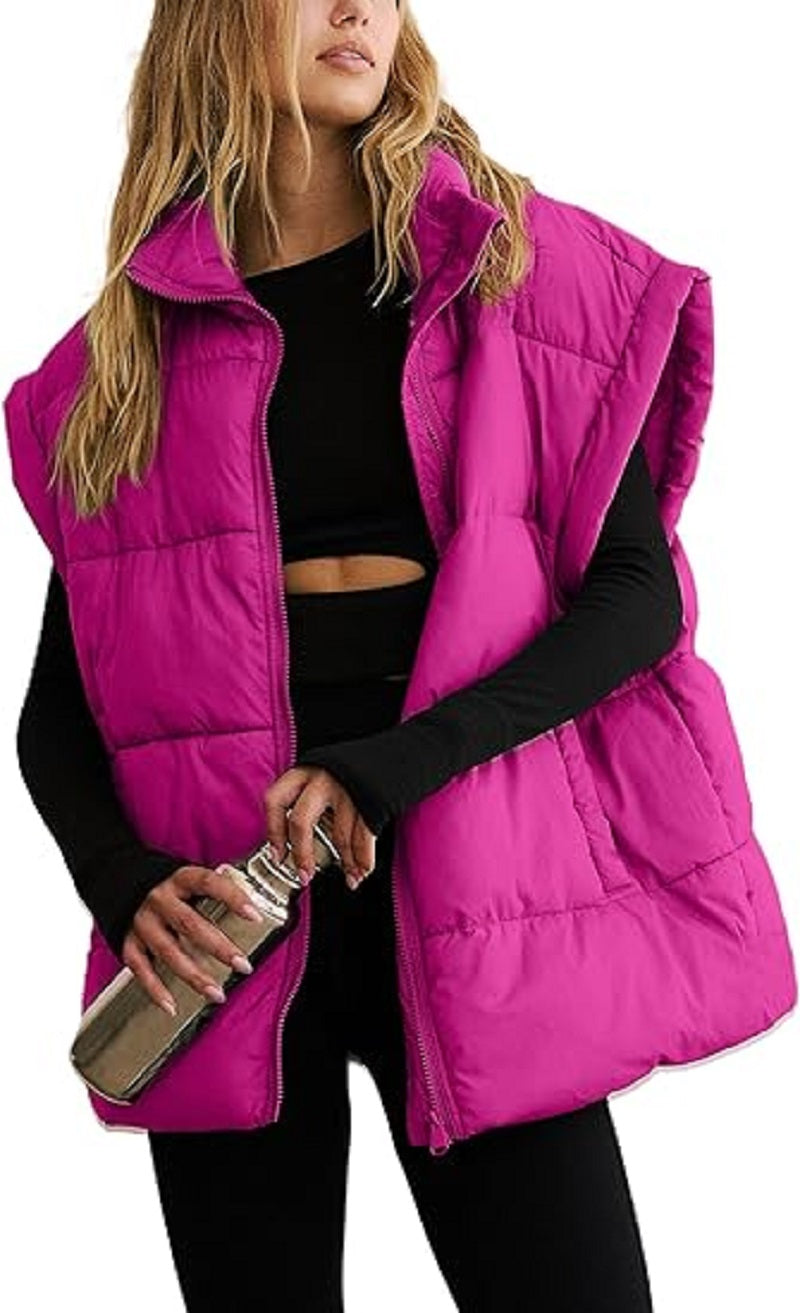 Zipper Pocket Cotton Stand Collar Vest