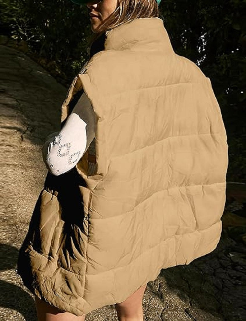 Zipper Pocket Cotton Stand Collar Vest