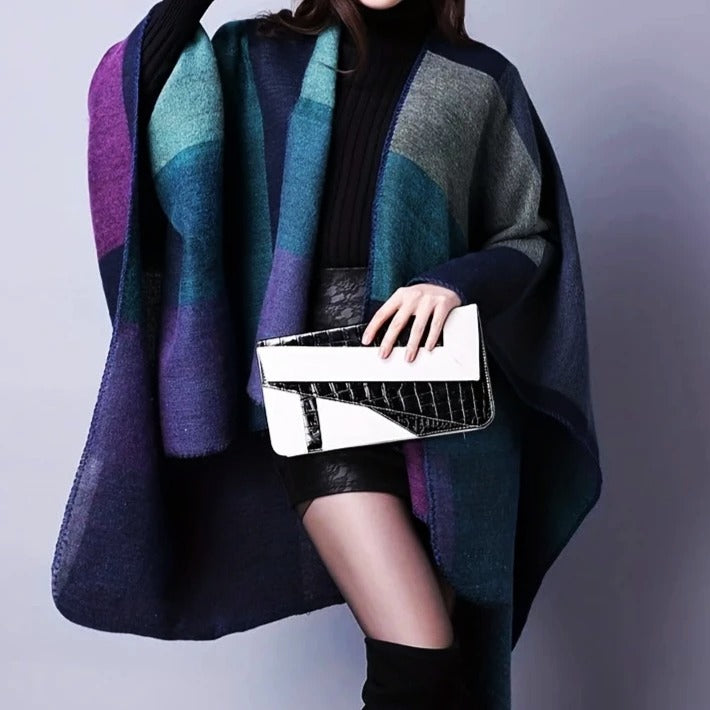Women's plaid ethnic shawl thickened cape scarf