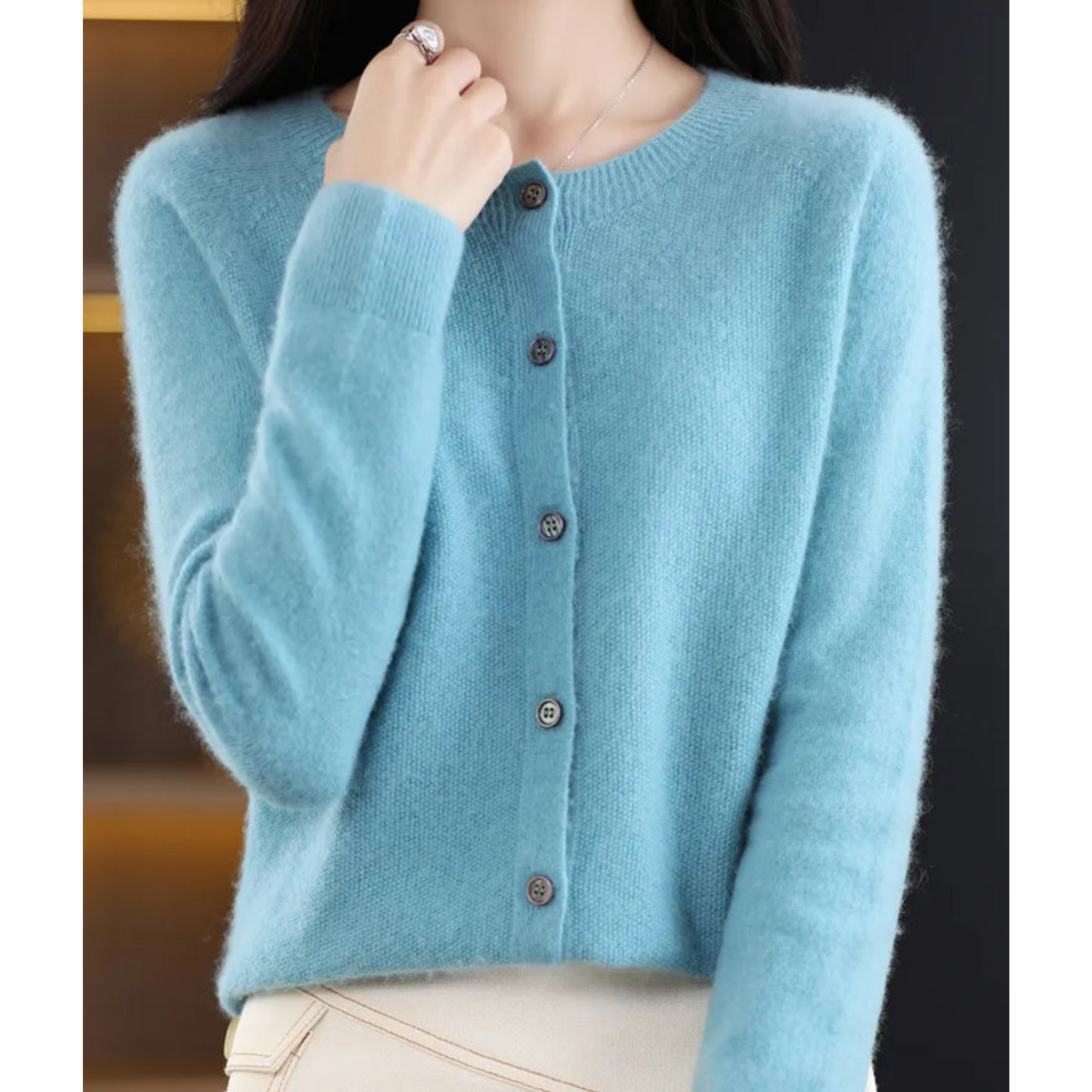 Women's solid color casual wool-like cardigan