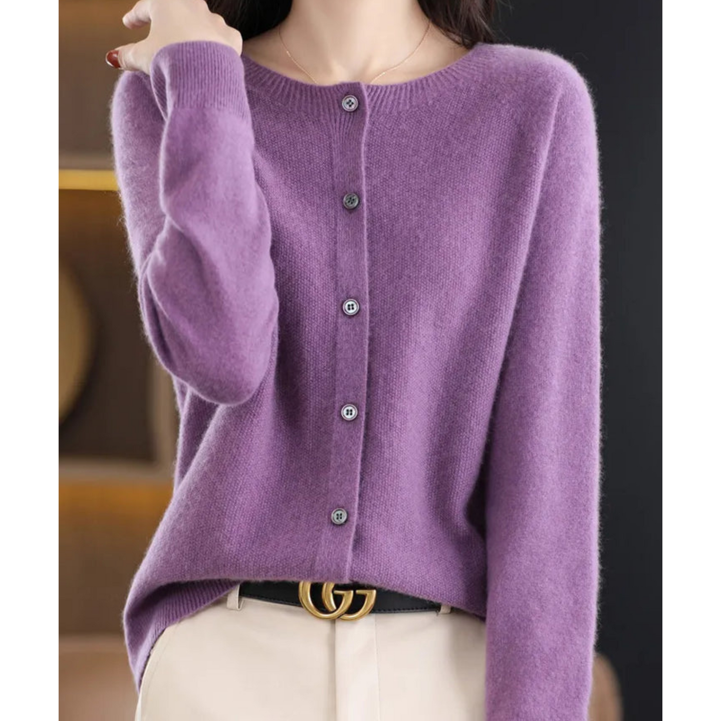 Women's solid color casual wool-like cardigan