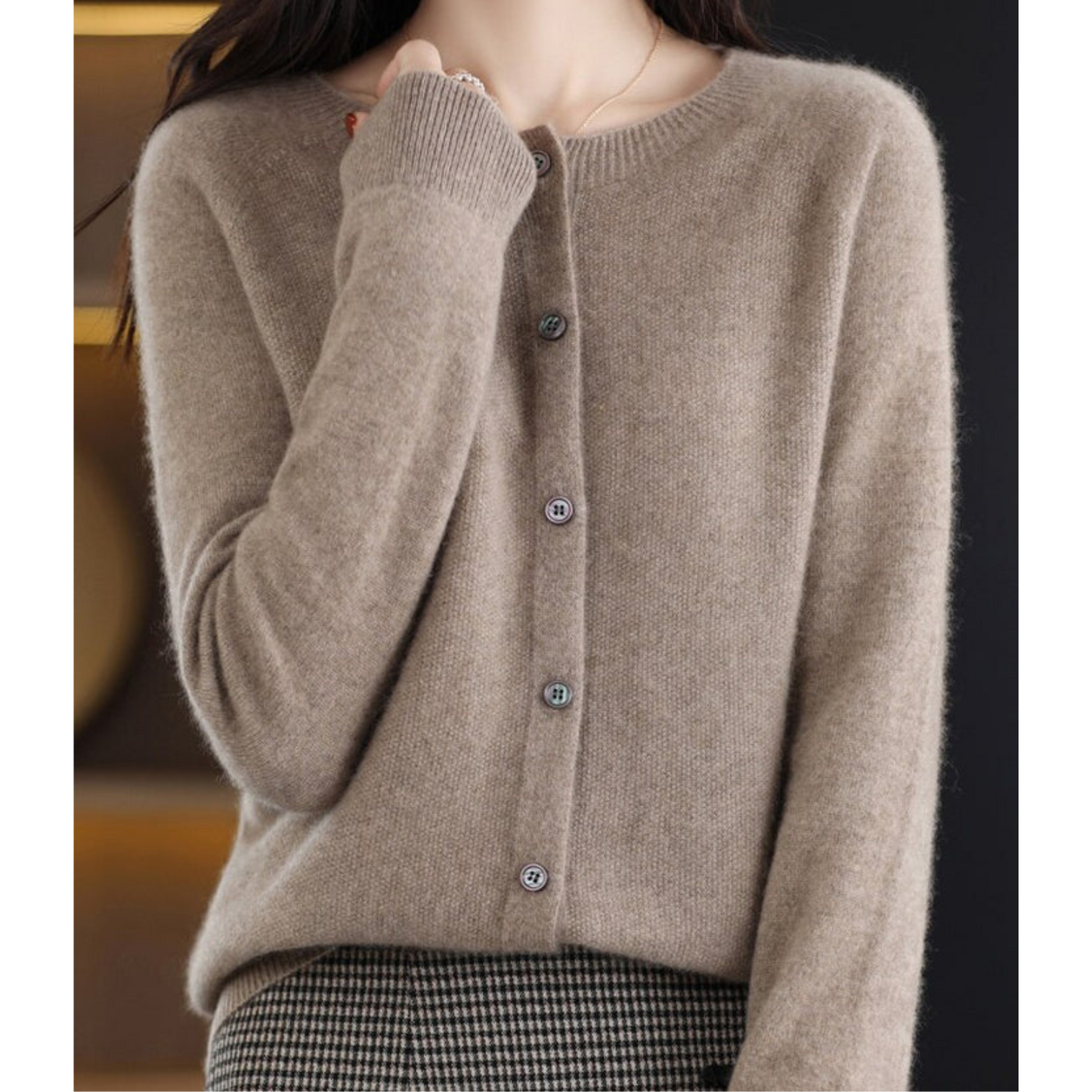 Women's solid color casual wool-like cardigan