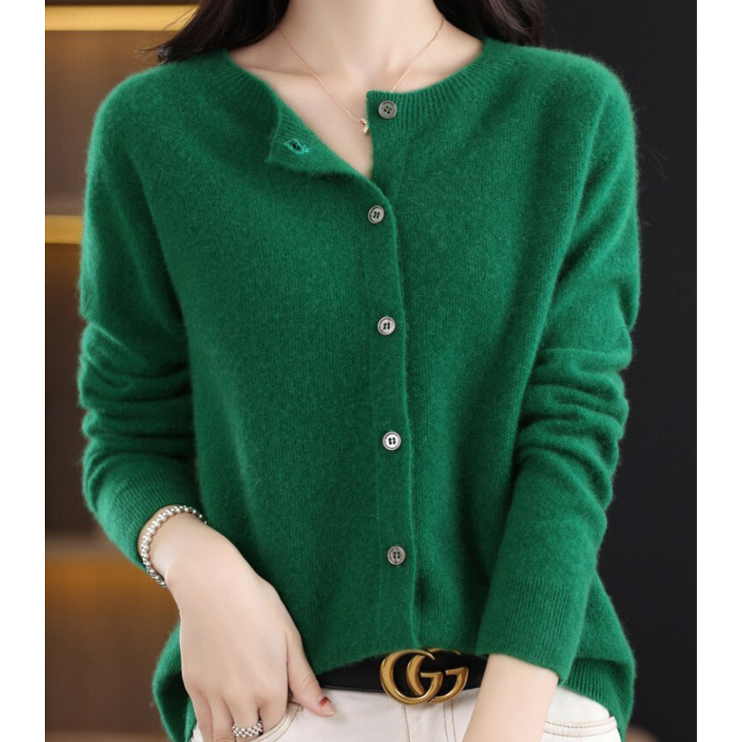 Women's solid color casual wool-like cardigan