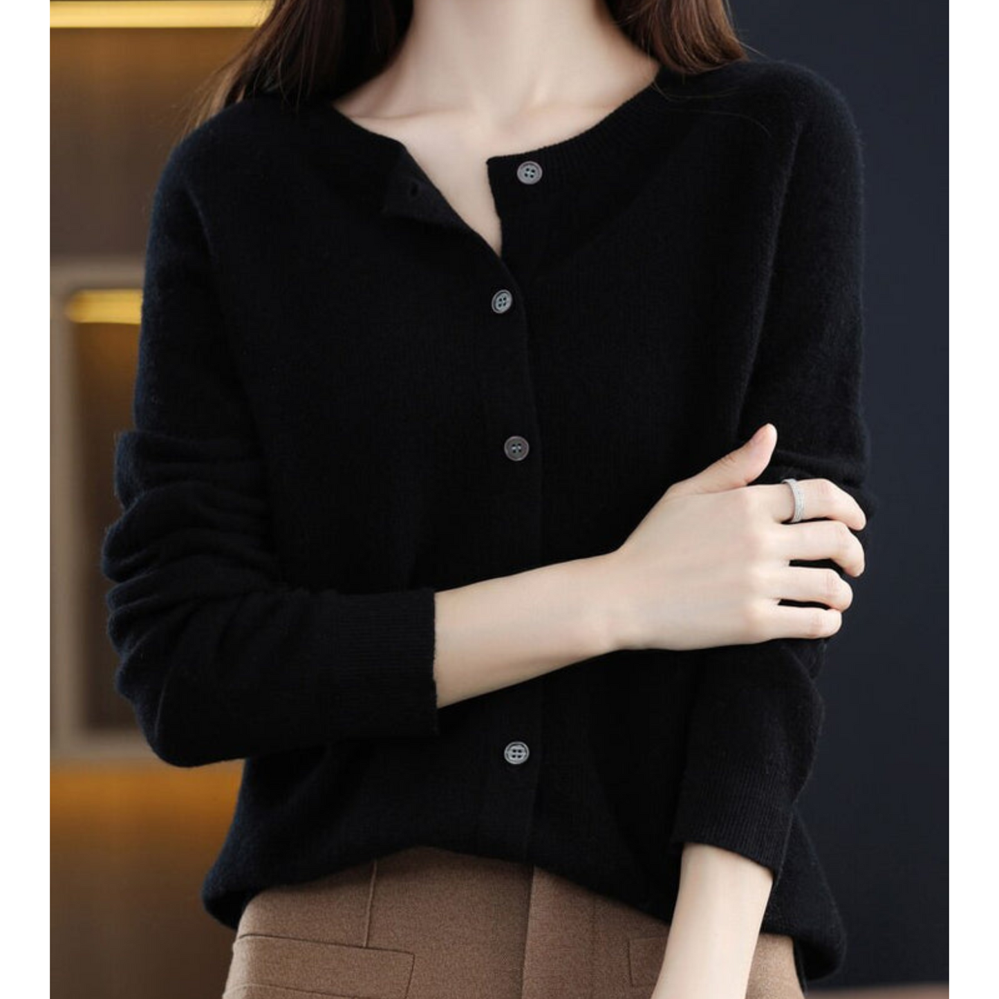 Women's solid color casual wool-like cardigan