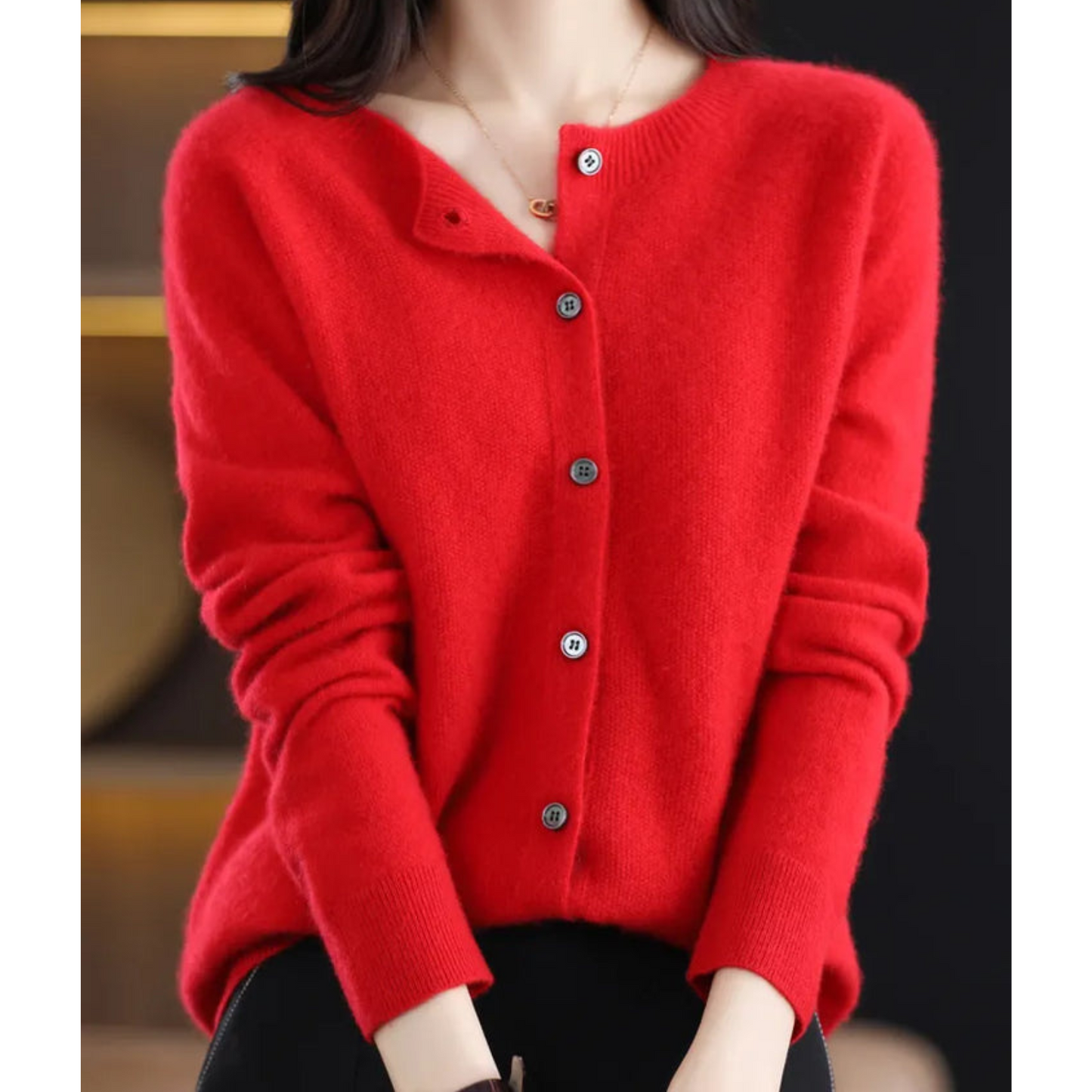 Women's solid color casual wool-like cardigan