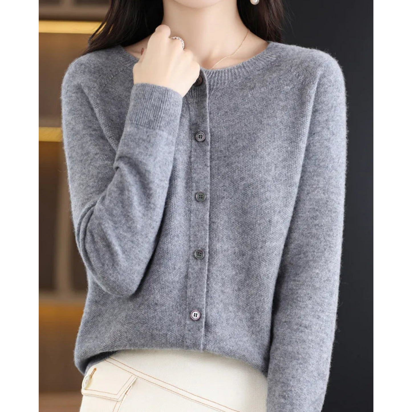 Women's solid color casual wool-like cardigan