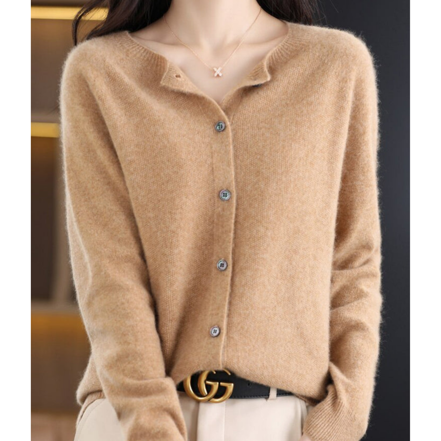 Women's solid color casual wool-like cardigan