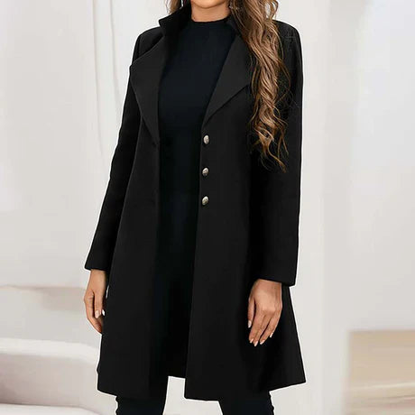 Women’s Wool Coat – Slim Fit – Mid-Length – Double-Breasted – Notched Lapel Collar