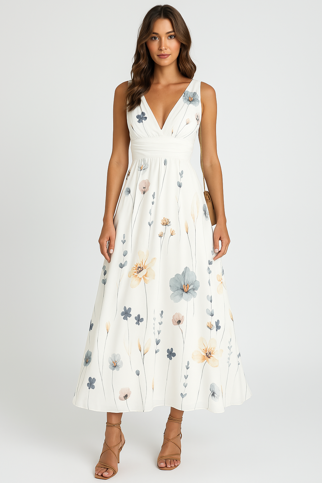 Women's Maxi Dress - Sleeveless Deep V-Neck - Floral Print - Flowy Lightweight Fit