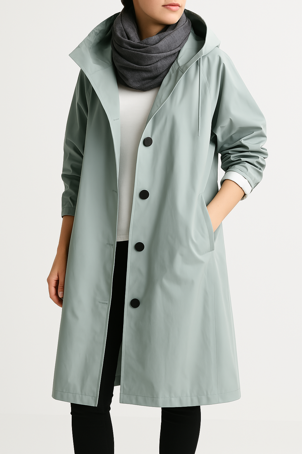 Women's button-up hooded trench coat