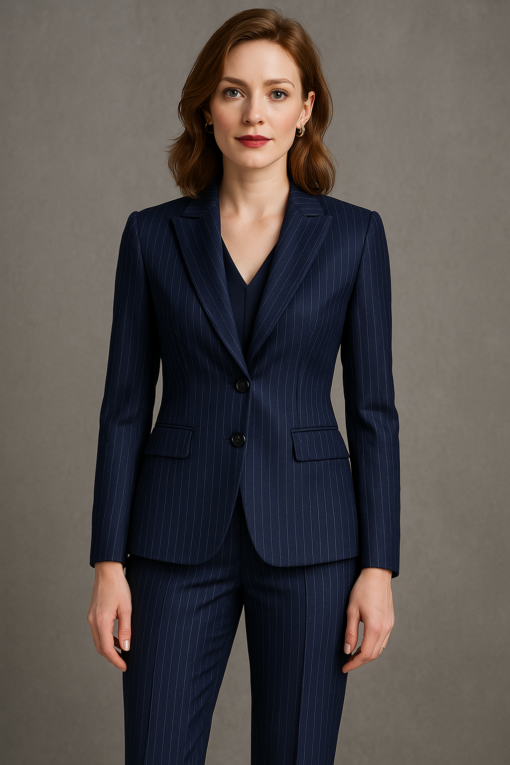 Women’s Blazer and Trousers Set - Tailored Fit - Pinstripe - Notched Lapel - Formal Wear