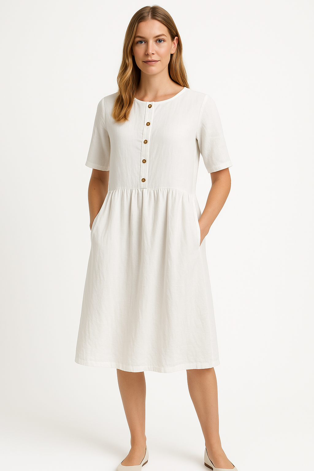 Linen Blend Relaxed Fit Midi Dress