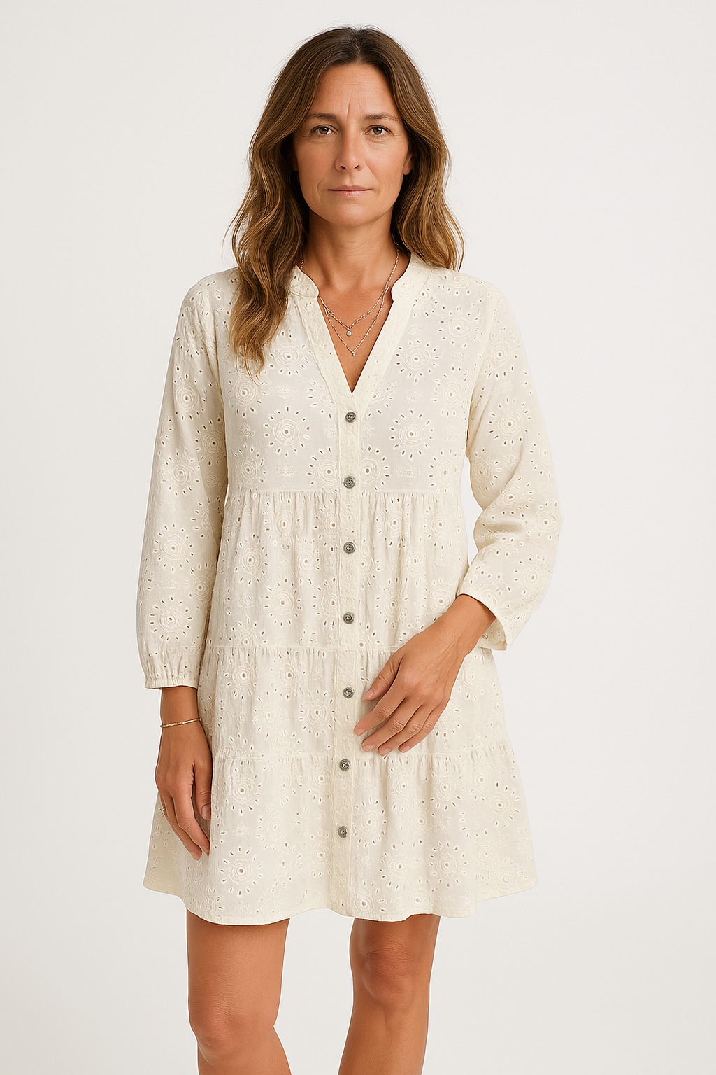 Embroidered Eyelet Lace Loose Fit Cotton Dress