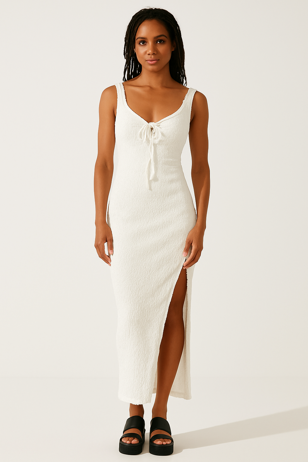 Women’s Maxi Dress – Slim Fit – Open Back – Tie Front – Sleeveless with Side Slit