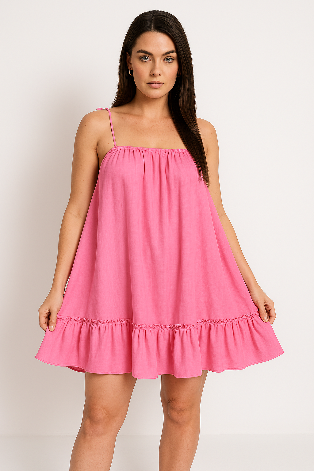 Women’s Sundress – Lightweight Cotton – Loose Fit – Spaghetti Straps – Ruffled Hem