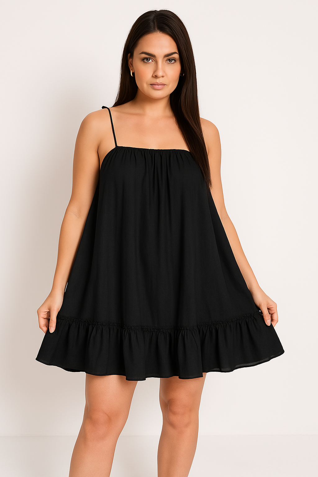 Women’s Sundress – Lightweight Cotton – Loose Fit – Spaghetti Straps – Ruffled Hem