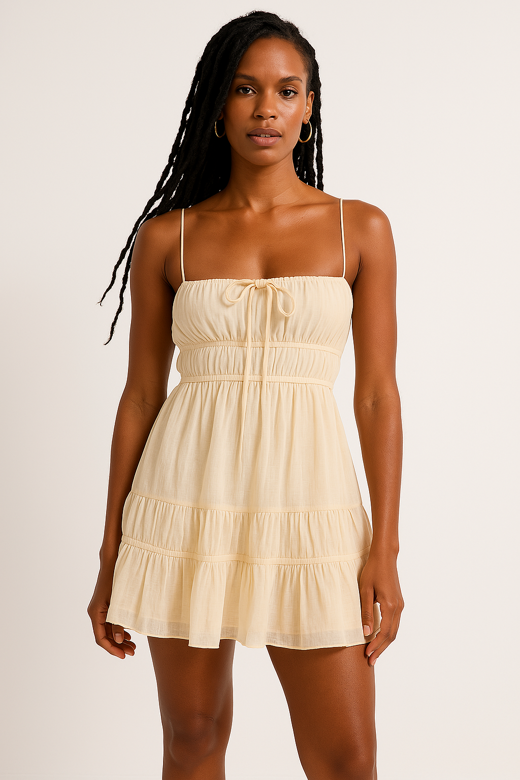 Women’s Mini Dress – Smocked Bust – Spaghetti Straps – Tiered Ruffle Hem – Casual Fit