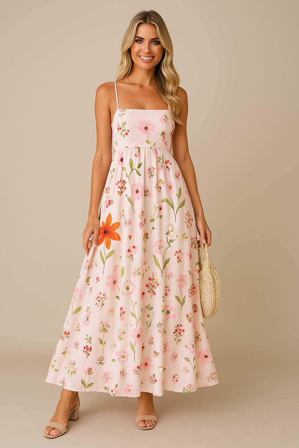 Women’s Maxi Dress – A-Line Fit – Backless – Spaghetti Strap – Floral Print – Lightweight