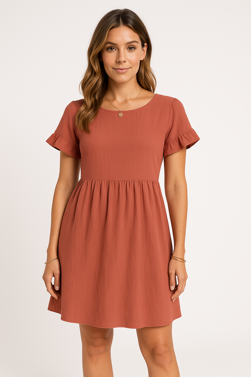 Women’s Knee-Length Dress – Cotton Linen Blend – Loose Fit – Ruffle Sleeve Casual Wear