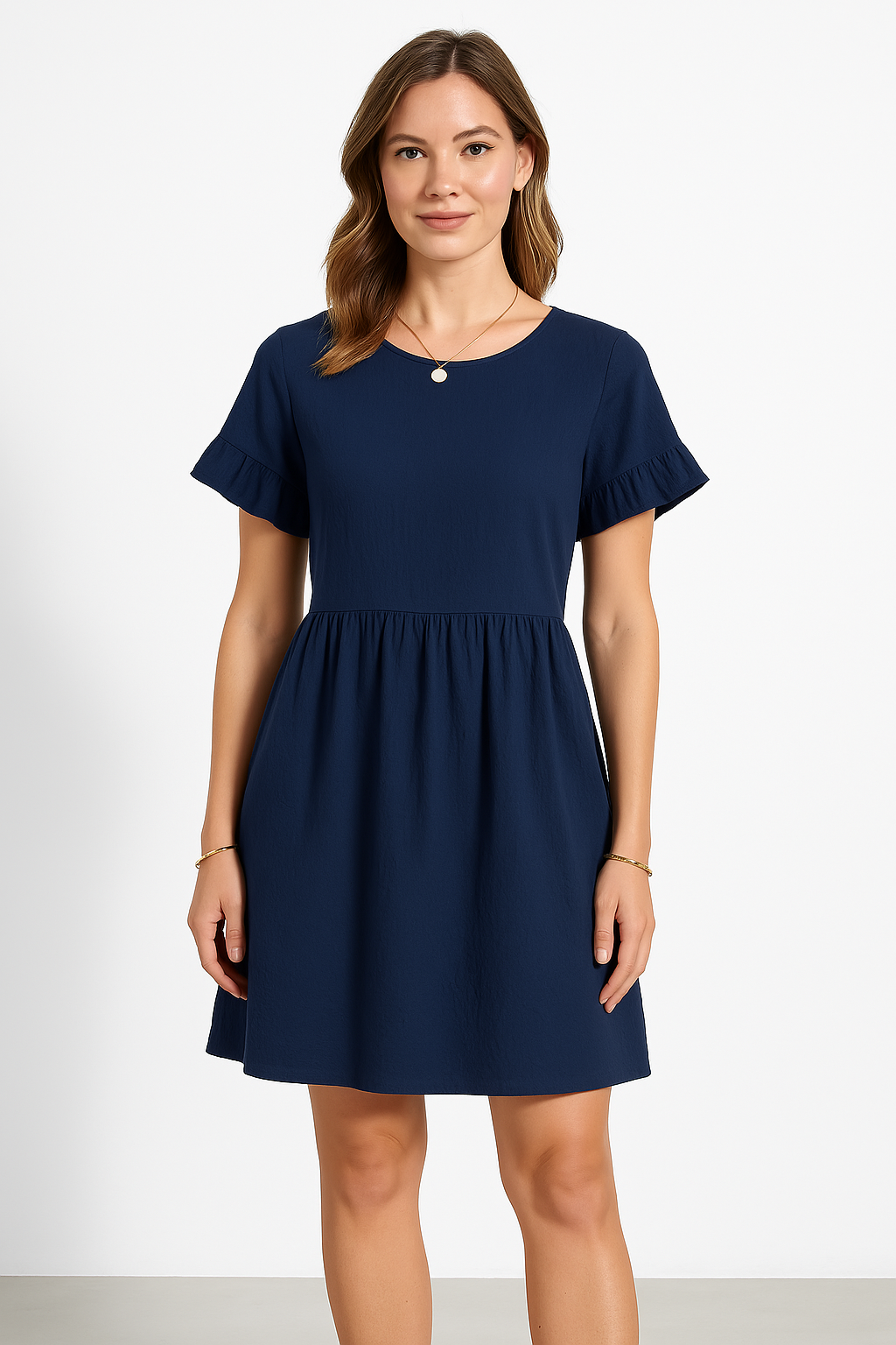 Women’s Knee-Length Dress – Cotton Linen Blend – Loose Fit – Ruffle Sleeve Casual Wear