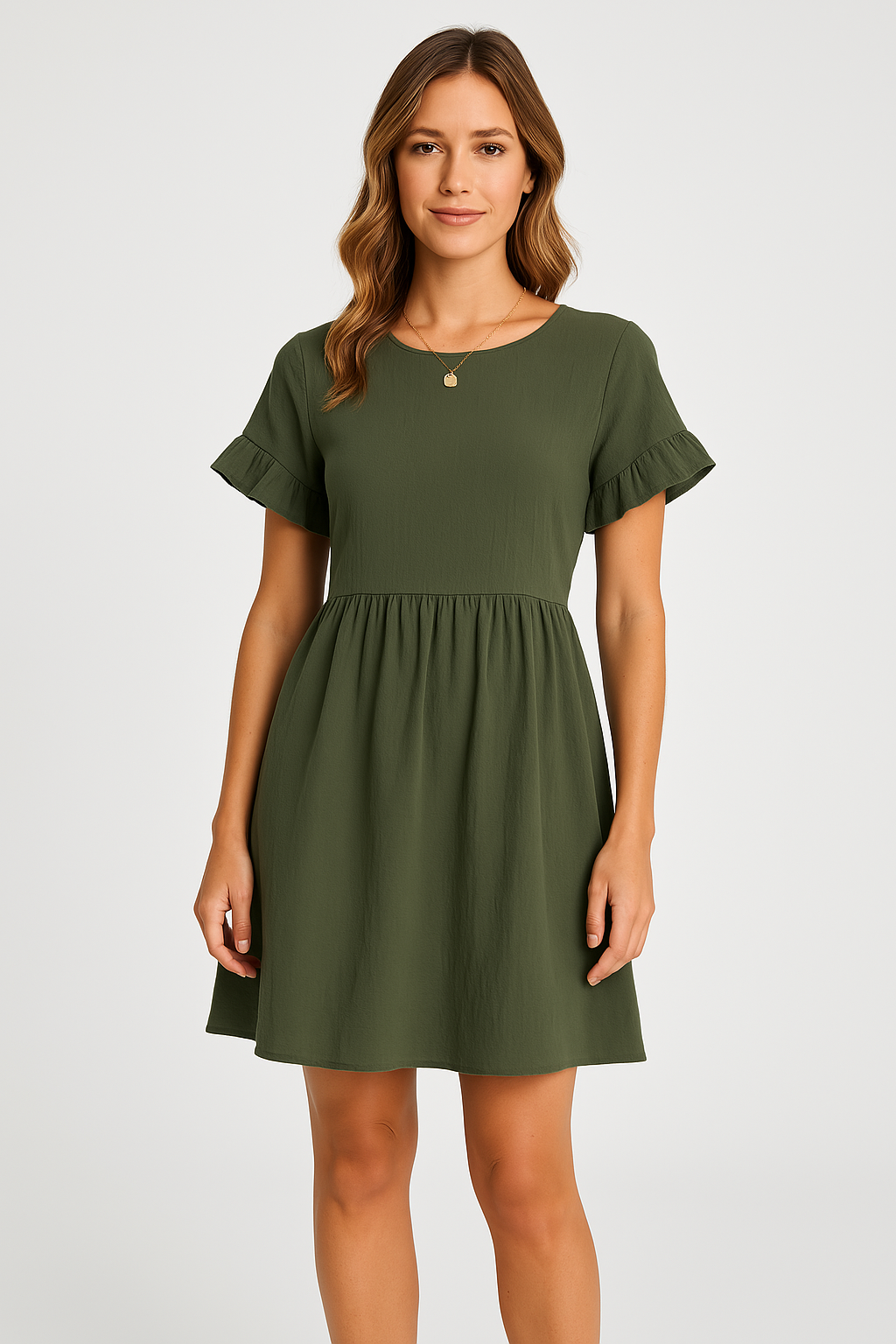 Linen Blend Ruffle Sleeve Loose Fit Dress