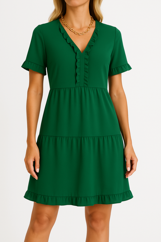 Ruffle Trim Lightweight Relaxed A-Line Dress