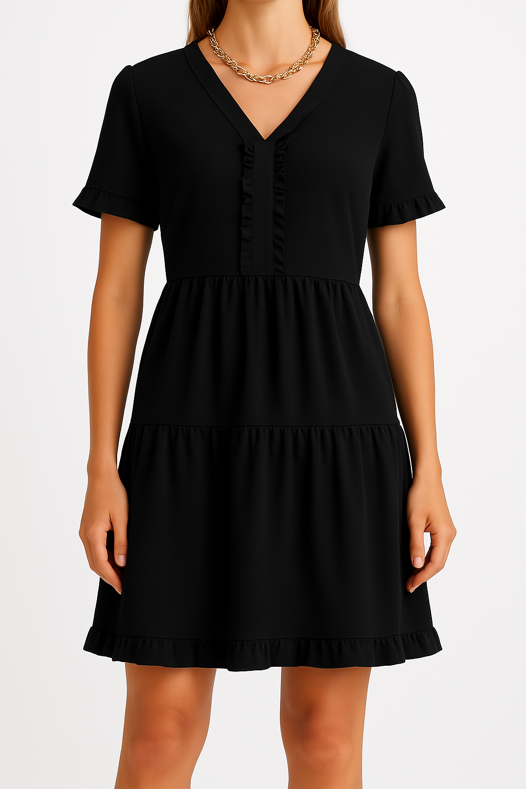 Women’s A-Line Dress – V-Neck – Ruffle Trim – Tiered – Lightweight Relaxed Fit