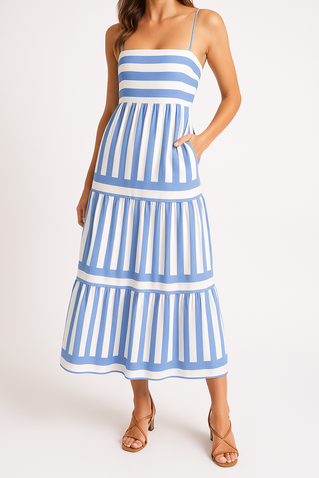 Women’s Sundress – Lightweight Cotton – A-Line Fit – Tiered Striped Full Length