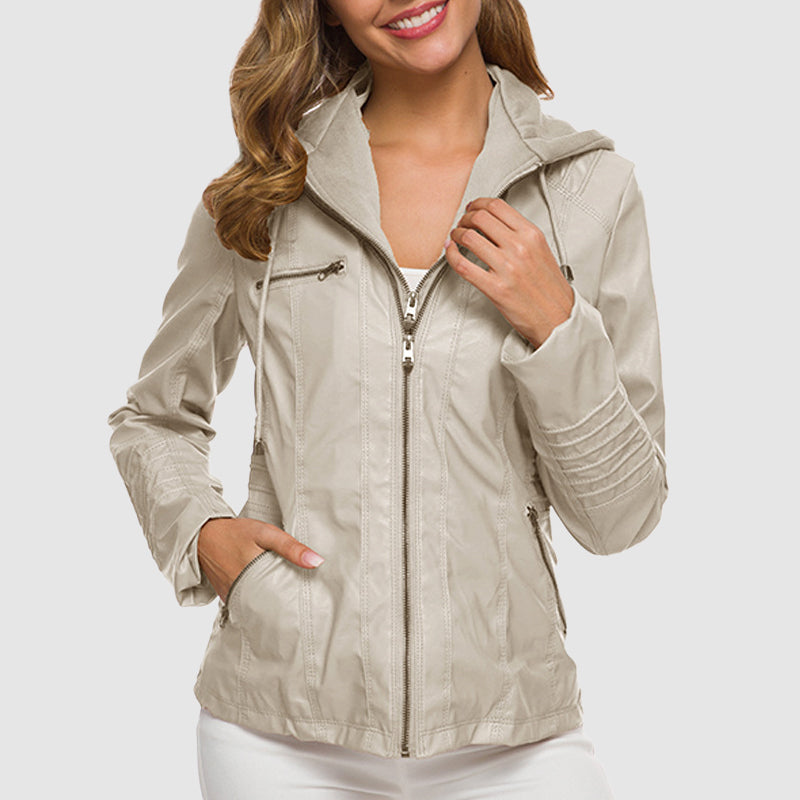 Women's long sleeve PU leather biker jacket