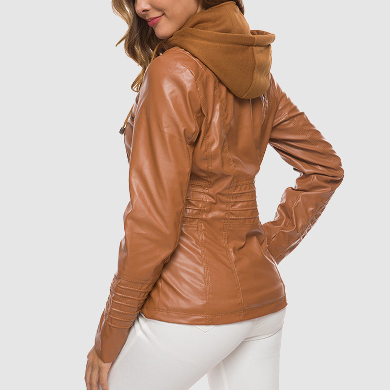 Women's long sleeve PU leather biker jacket