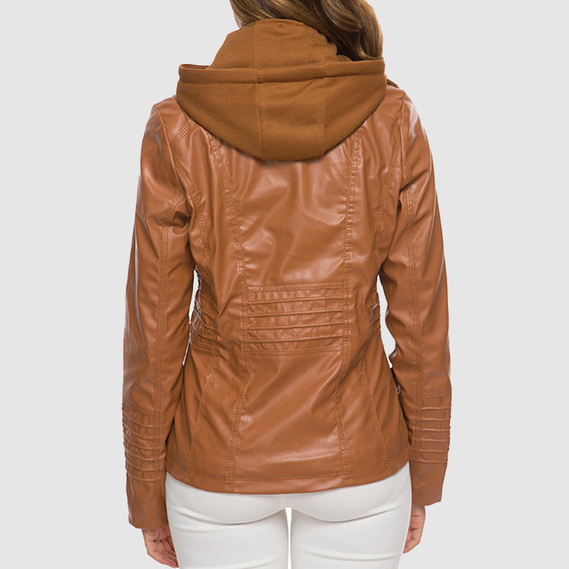 Women's long sleeve PU leather biker jacket