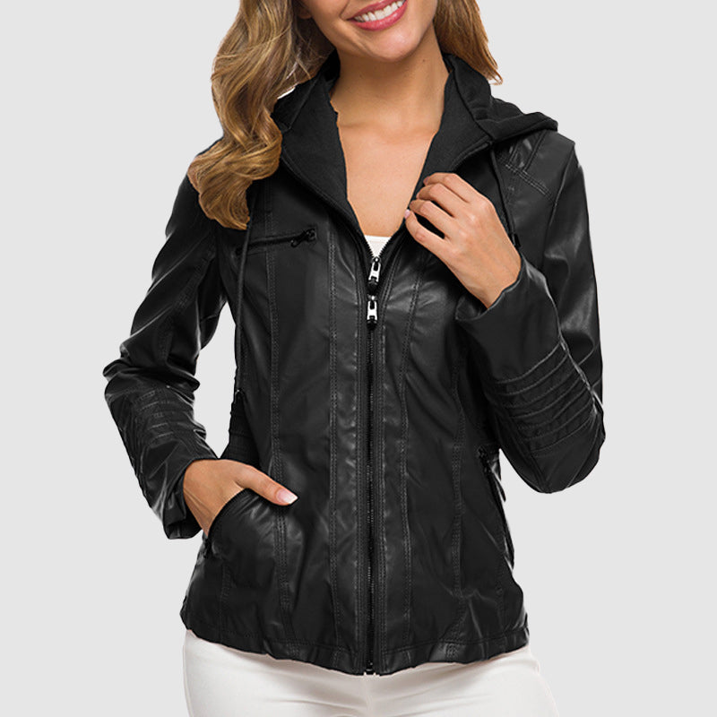 Women's long sleeve PU leather biker jacket