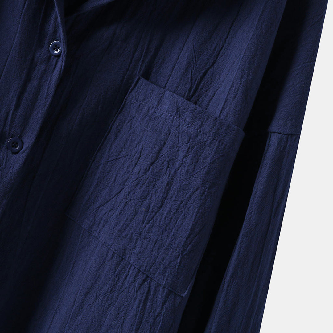 Linen Oversized Button-Up Long Sleeve Shirt