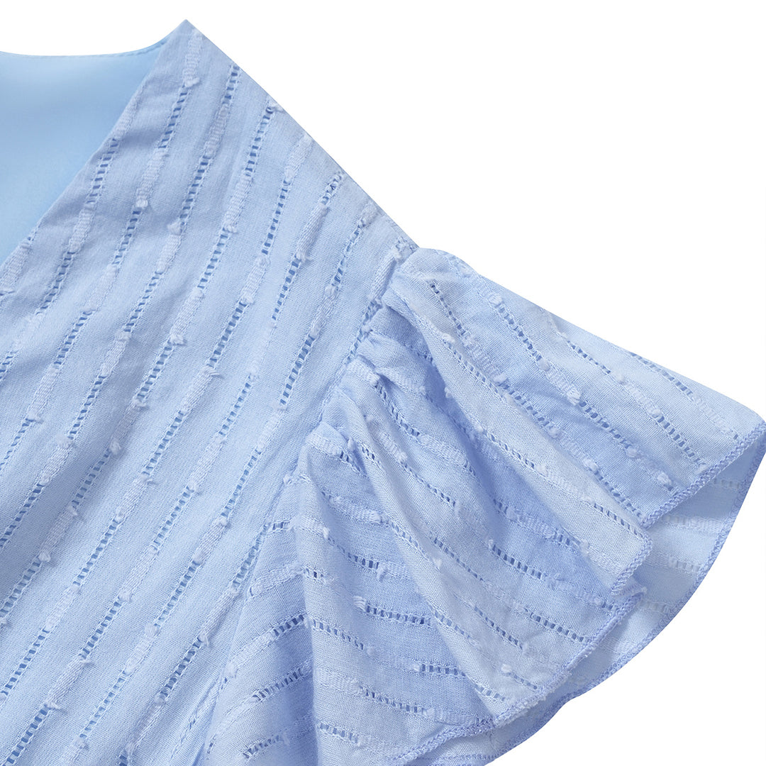 Ruffle Sleeve Cinched Waist Midi Dress