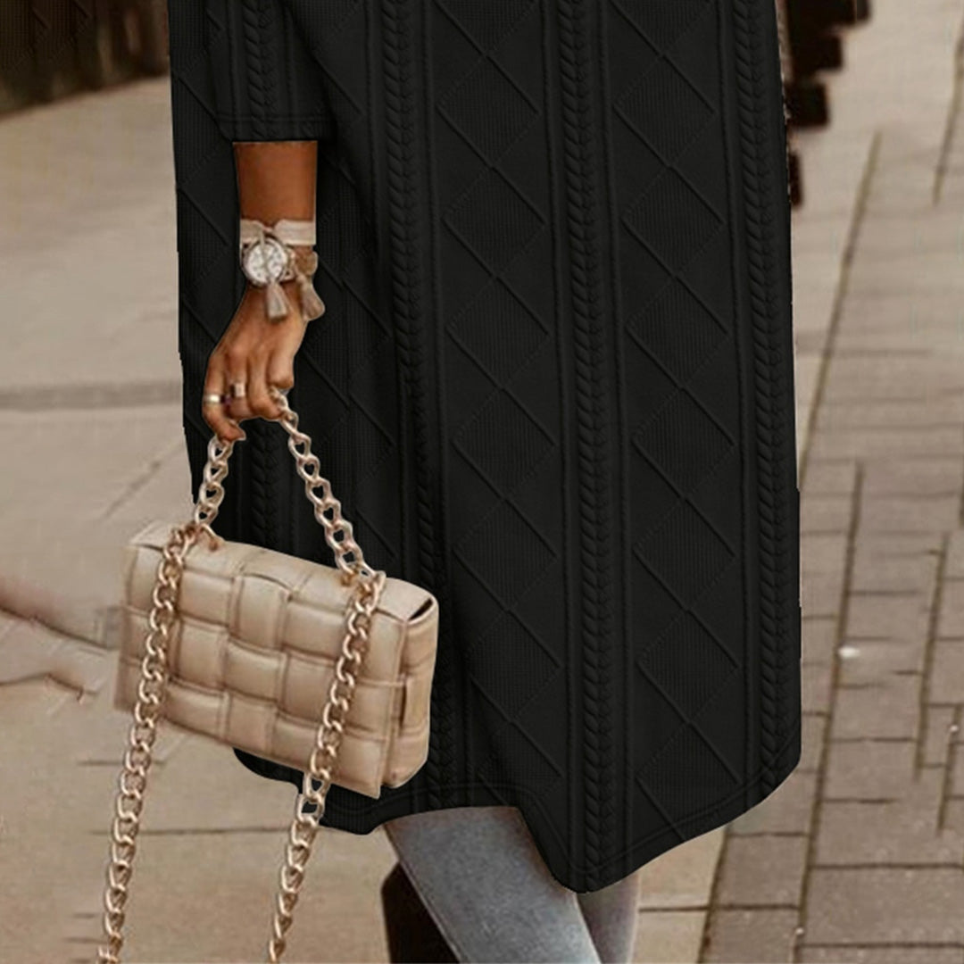 Women’s Hooded Coat – Oversized Fit – Knitted Wool – Cable Knit – Full Length – Casual