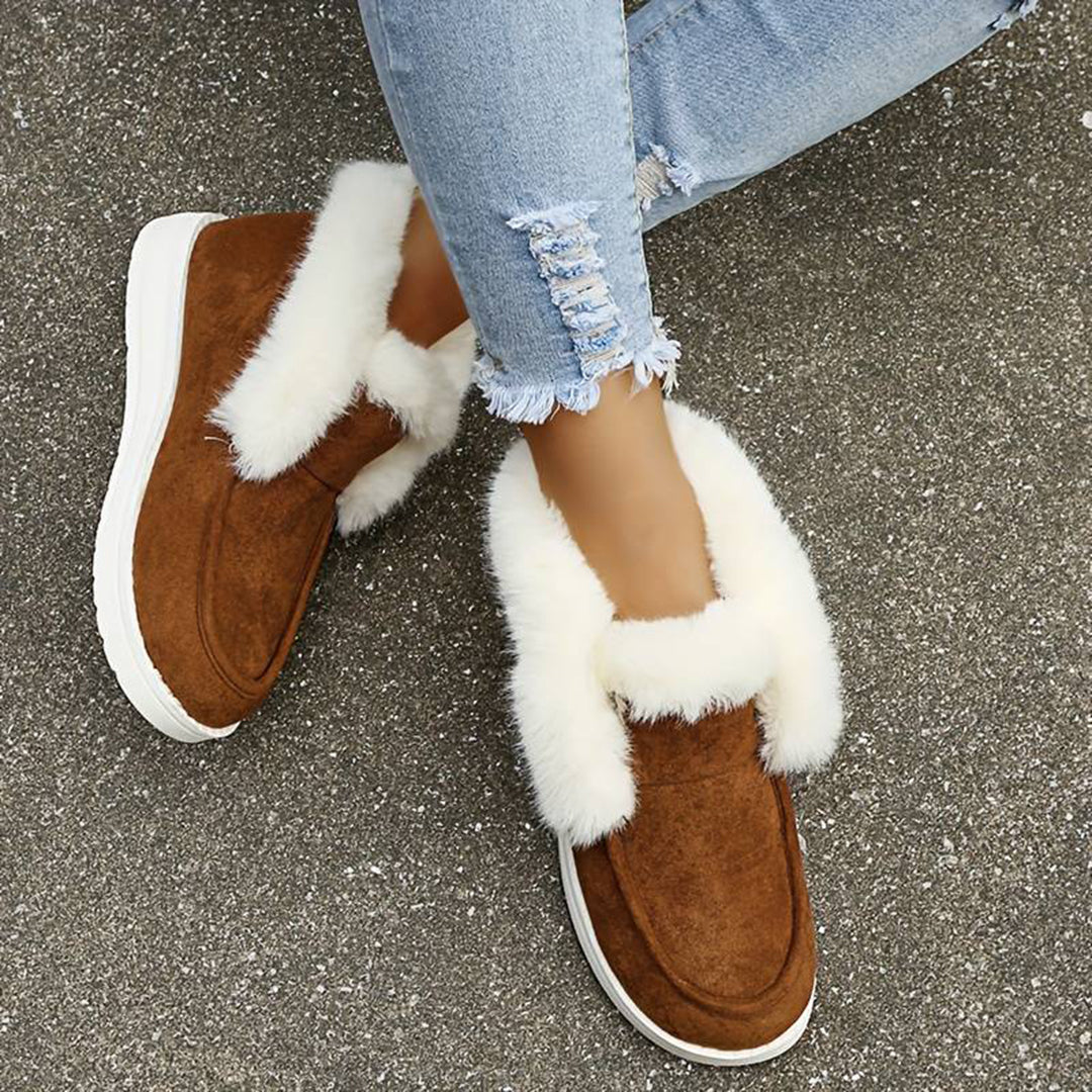 Women's winter flat cake thick-soled velvet slip-on snow boots