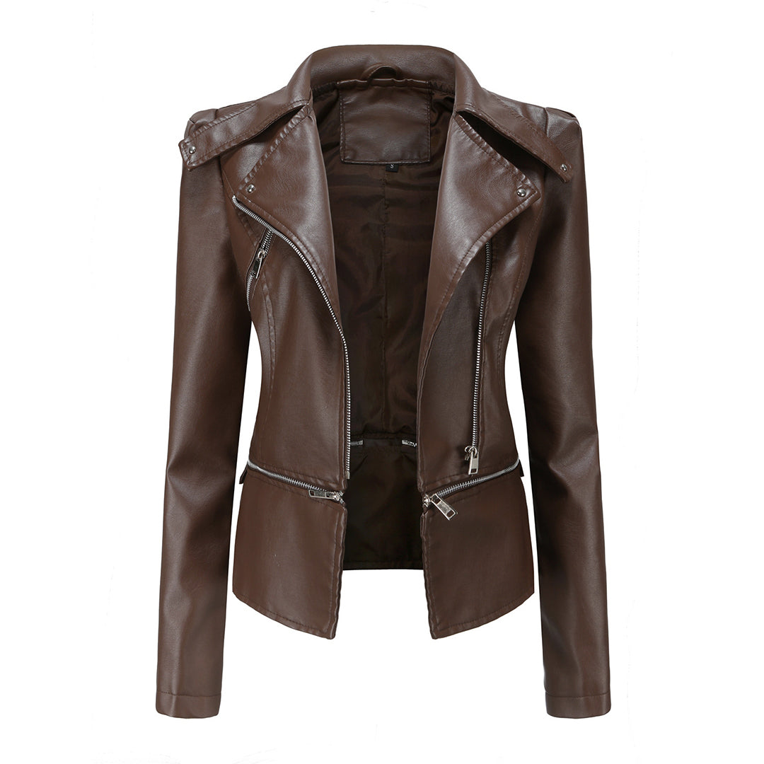 Women's detachable hem leather jacket