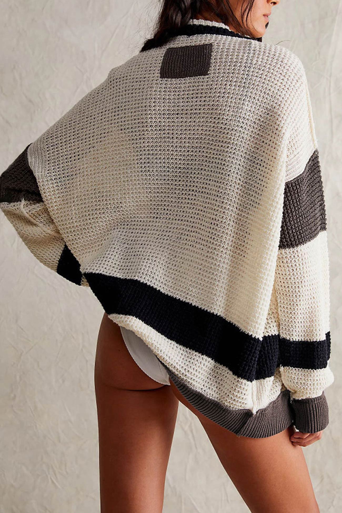 Women's V-neck color block button-down cardigan