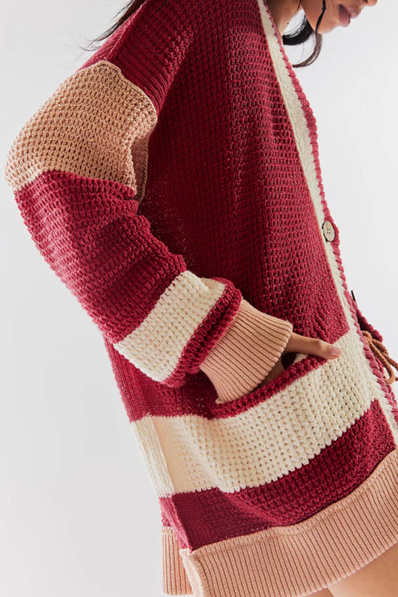 Women's V-neck color block button-down cardigan